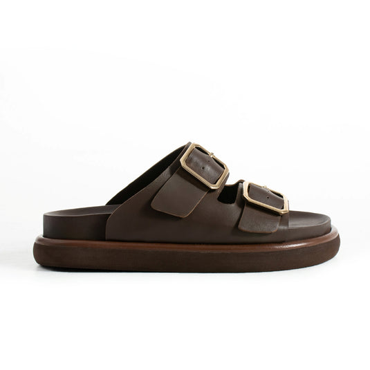 Walviss Arandis Kadin Hakiki Deri Çift Tokali Koyu Kahverengi Terlik