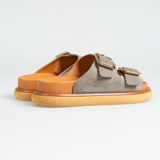 Walviss Arandis Kadin Hakiki Süet Deri Çift Tokali Füme Terlik