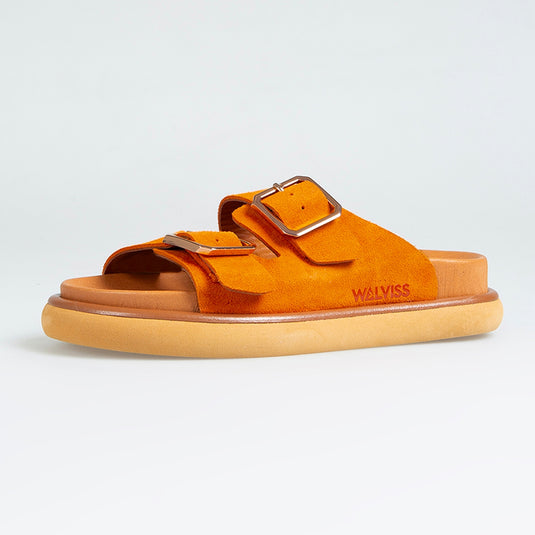 Walviss Arandis Kadin Hakiki Süet Deri Çift Tokali Turuncu Terlik