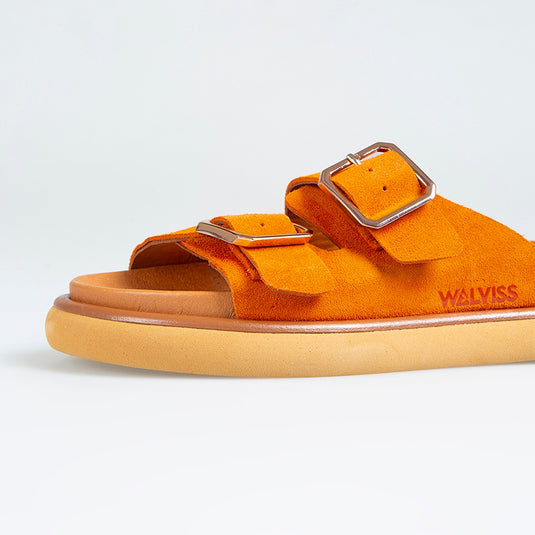 Walviss Arandis Kadin Hakiki Süet Deri Çift Tokali Turuncu Terlik