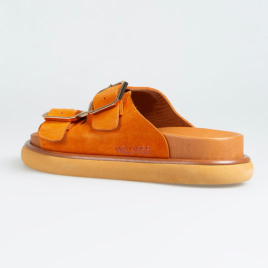 Walviss Arandis Kadin Hakiki Süet Deri Çift Tokali Turuncu Terlik
