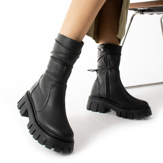 Walviss Assode Kadın Hakiki Deri Fermuarlı Siyah Bot