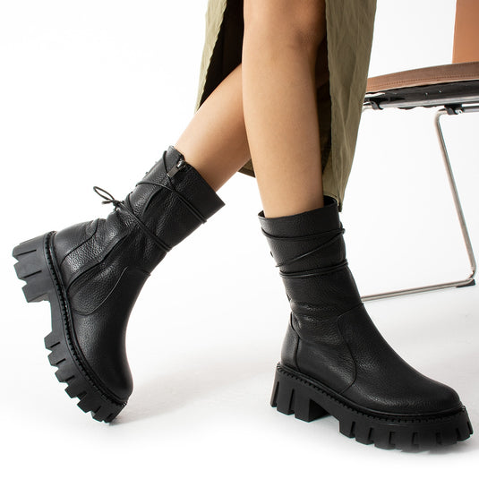 Walviss Assode Kadın Hakiki Deri Fermuarlı Siyah Bot