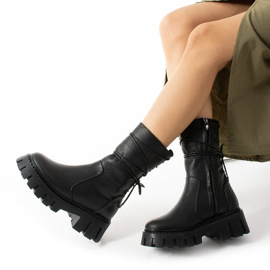 Walviss Assode Kadın Hakiki Deri Fermuarlı Siyah Bot