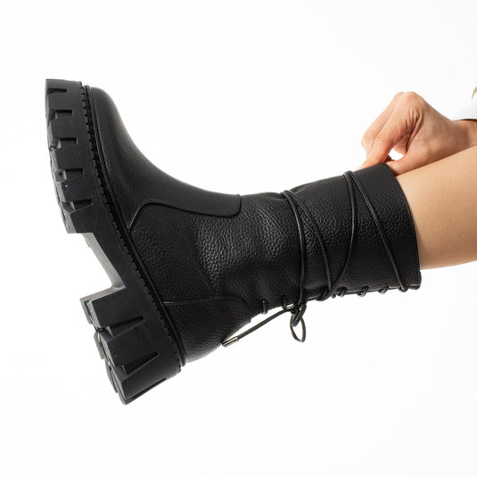 Walviss Assode Kadın Hakiki Deri Fermuarlı Siyah Bot