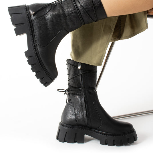 Walviss Assode Kadın Hakiki Deri Fermuarlı Siyah Bot