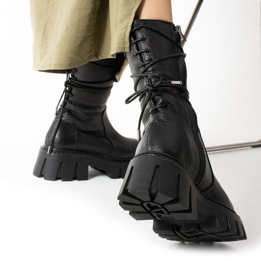 Walviss Assode Kadın Hakiki Deri Fermuarlı Siyah Bot