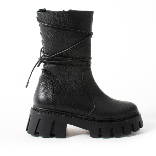 Walviss Assode Kadın Hakiki Deri Fermuarlı Siyah Bot