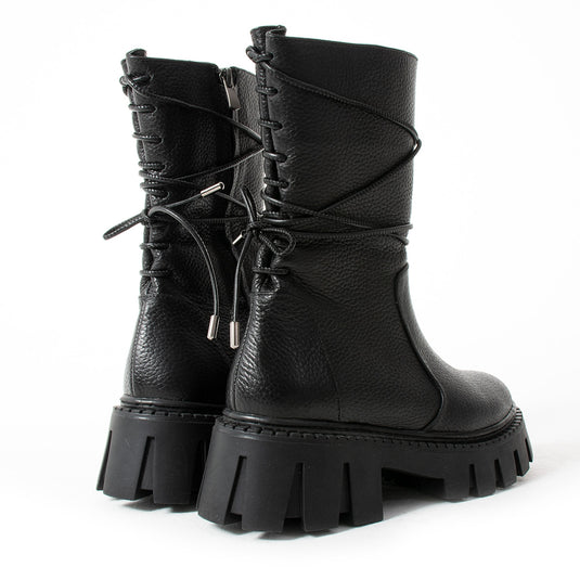 Walviss Assode Kadın Hakiki Deri Fermuarlı Siyah Bot