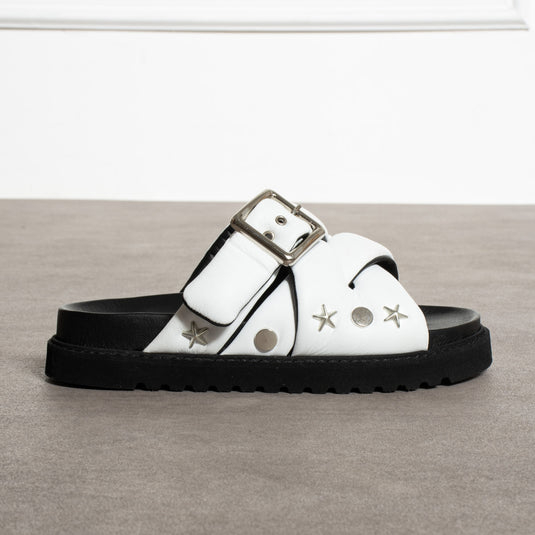 Walviss Babiana Hakiki Deri Tokali Beyaz Terlik