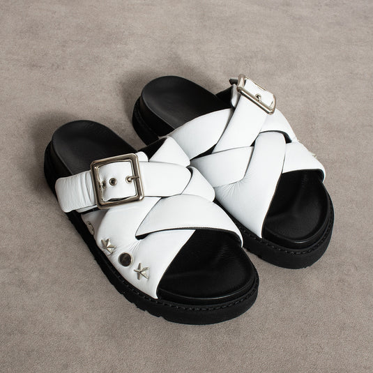 Walviss Babiana Hakiki Deri Tokali Beyaz Terlik