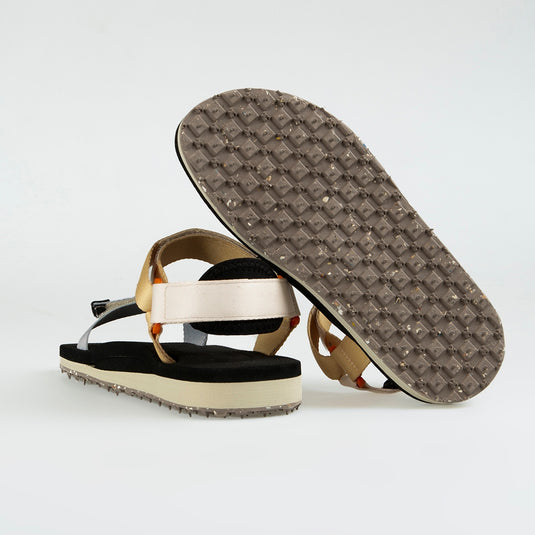 Walviss Beluga Kadin Dokuma Kumas Cirtli Hardal Ekru Gri Sandalet