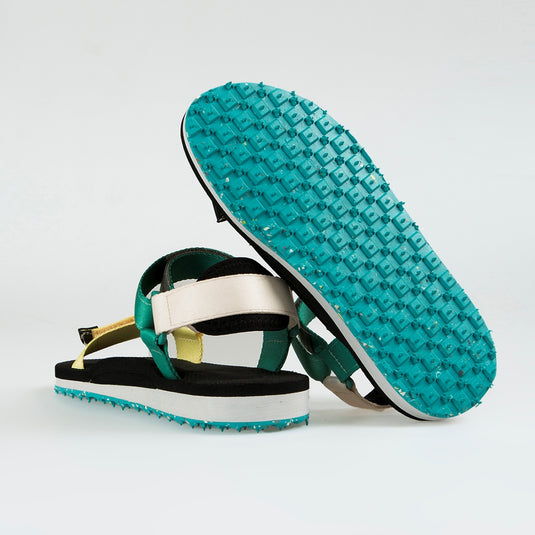 Walviss Beluga Kadin Dokuma Kumas Cirtli Yesil Bej Limon Sandalet