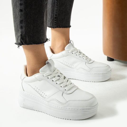 Walviss Bilma Kadin Hakiki Deri Bagcikli Beyaz Sneaker