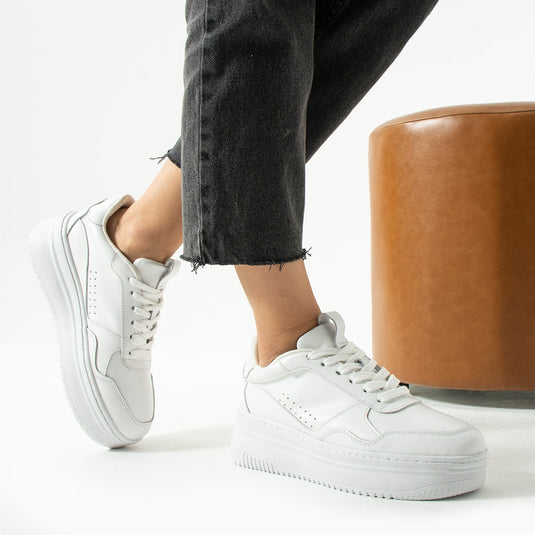 Walviss Bilma Kadin Hakiki Deri Bagcikli Beyaz Sneaker