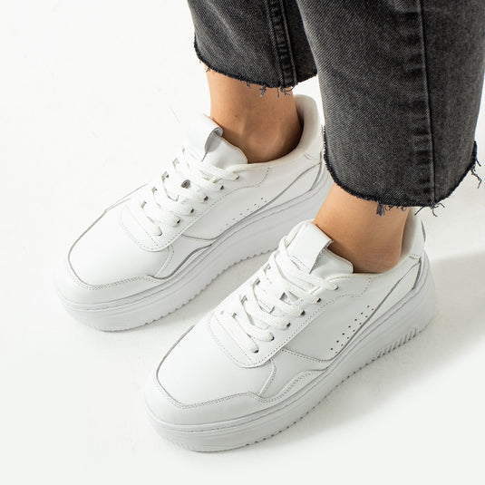 Walviss Bilma Kadin Hakiki Deri Bagcikli Beyaz Sneaker