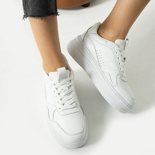 Walviss Bilma Kadin Hakiki Deri Bagcikli Beyaz Sneaker