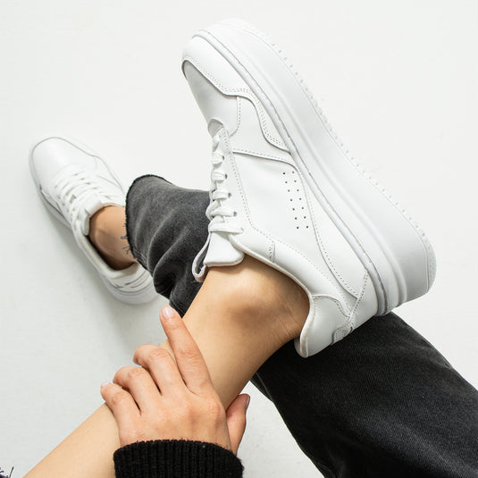 Walviss Bilma Kadin Hakiki Deri Bagcikli Beyaz Sneaker