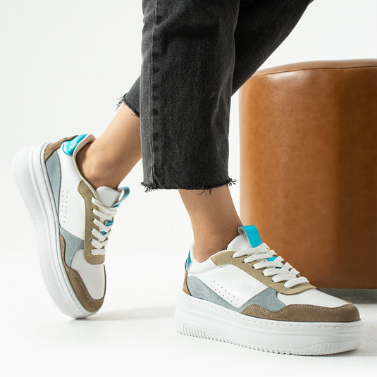 Walviss Bilma Kadin Hakiki Deri Bagcikli Mavi Beyaz Sneaker