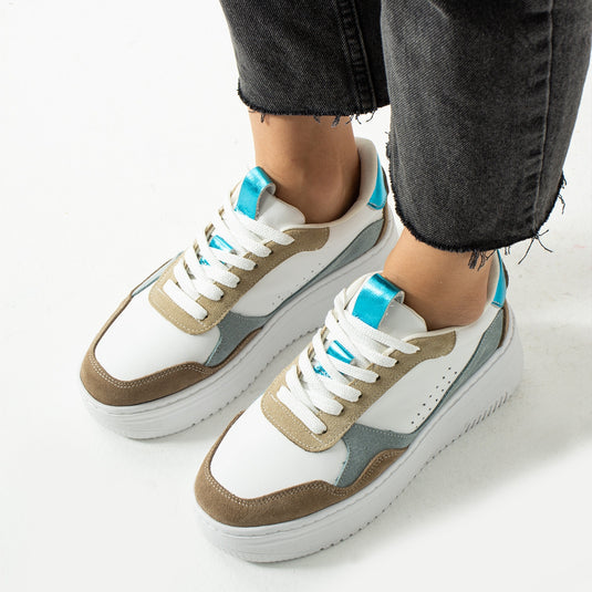 Walviss Bilma Kadin Hakiki Deri Bagcikli Mavi Beyaz Sneaker