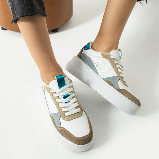 Walviss Bilma Kadin Hakiki Deri Bagcikli Mavi Beyaz Sneaker