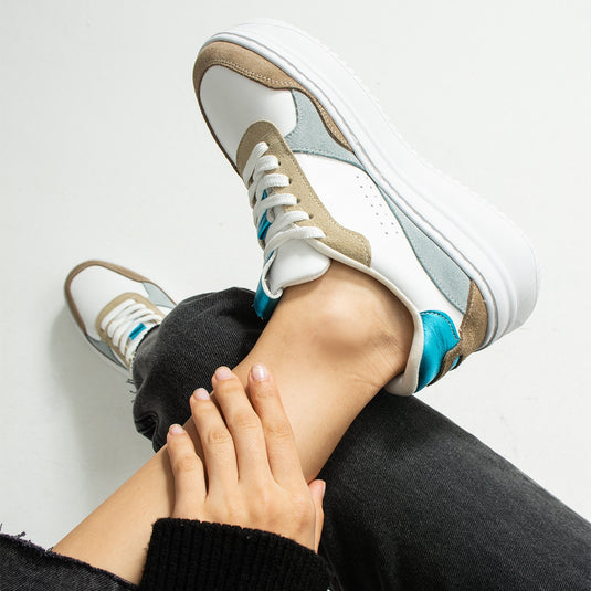 Walviss Bilma Kadin Hakiki Deri Bagcikli Mavi Beyaz Sneaker