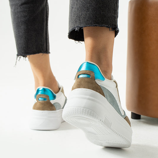 Walviss Bilma Kadin Hakiki Deri Bagcikli Mavi Beyaz Sneaker