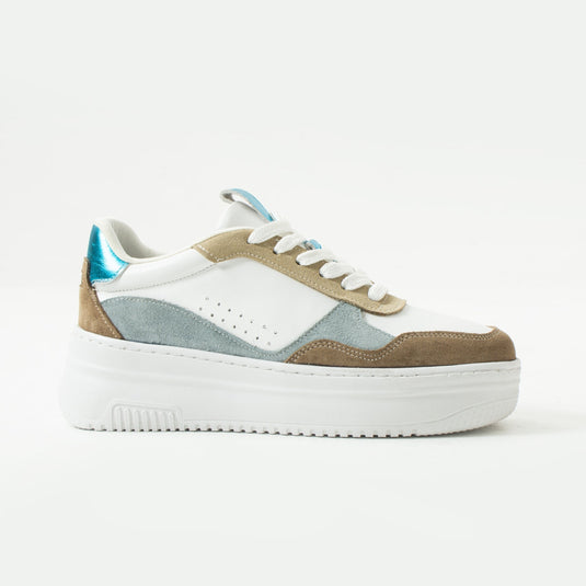 Walviss Bilma Kadin Hakiki Deri Bagcikli Mavi Beyaz Sneaker