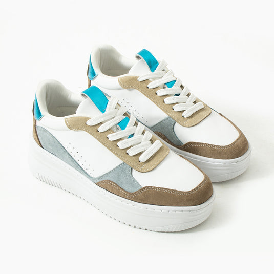 Walviss Bilma Kadin Hakiki Deri Bagcikli Mavi Beyaz Sneaker