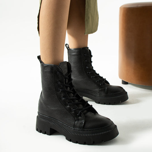 Walviss Blokwater Kadin Hakiki Deri Bagcikli Siyah Bot