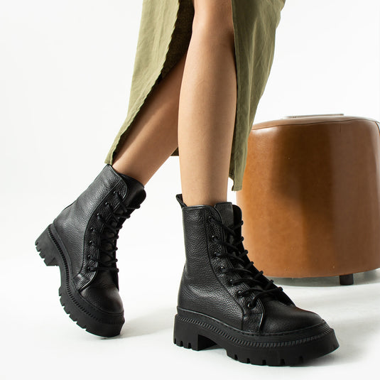 Walviss Blokwater Kadin Hakiki Deri Bagcikli Siyah Bot