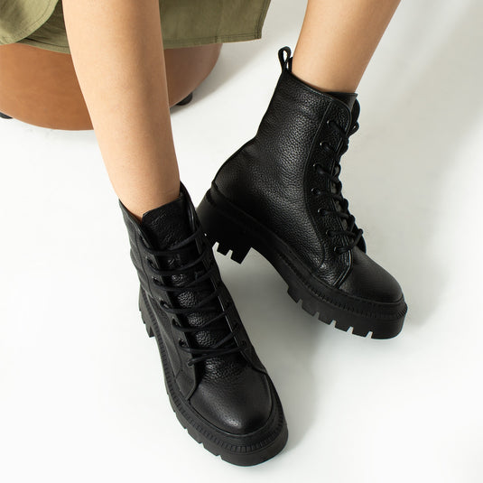 Walviss Blokwater Kadin Hakiki Deri Bagcikli Siyah Bot