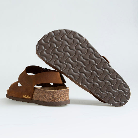 Walviss Combat Kadin Hakiki Deri Çift Tokali Koyu Taba Terlik