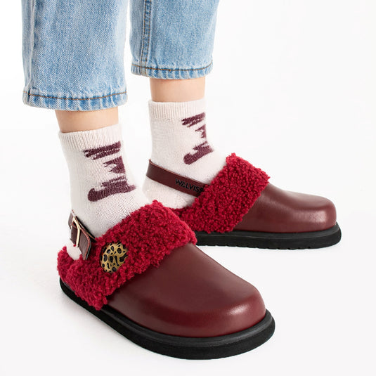 Walviss Ellis Hakiki Deri Kemerli Bordo Sandalet