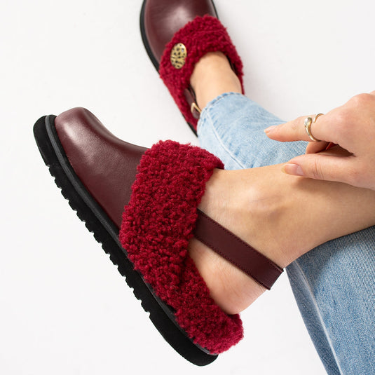 Walviss Ellis Hakiki Deri Kemerli Bordo Sandalet