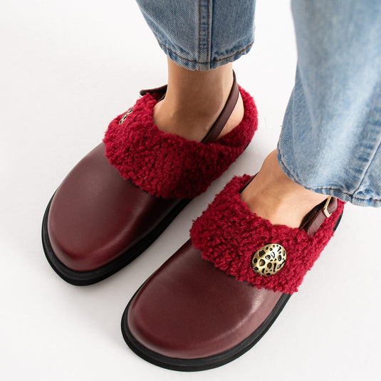 Walviss Ellis Hakiki Deri Kemerli Bordo Sandalet