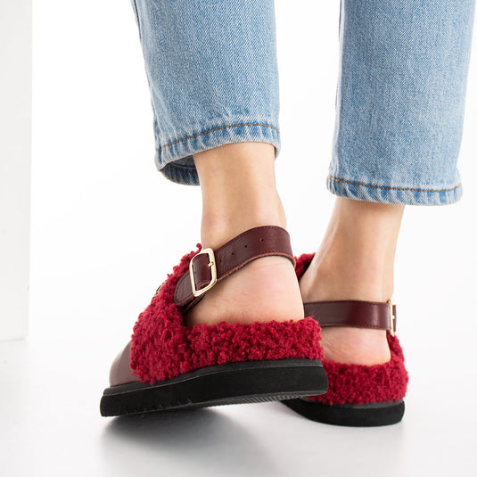 Walviss Ellis Hakiki Deri Kemerli Bordo Sandalet