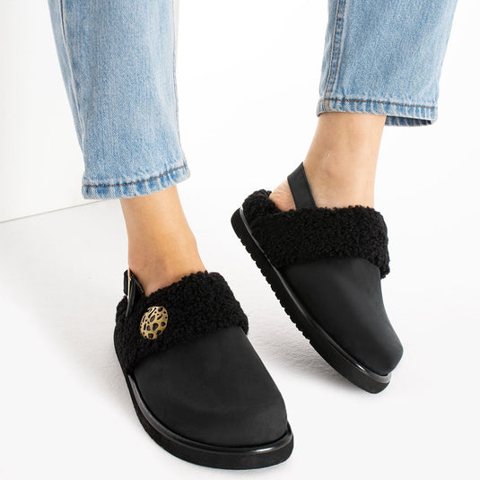 Walviss Ellis Hakiki Deri Kemerli Siyah Sandalet