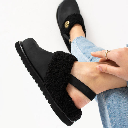 Walviss Ellis Hakiki Deri Kemerli Siyah Sandalet