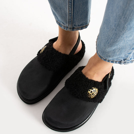 Walviss Ellis Hakiki Deri Kemerli Siyah Sandalet