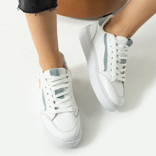 Walviss Flexicharm Kadin Hakiki Deri Bagcikli Beyaz Mavi Sneaker