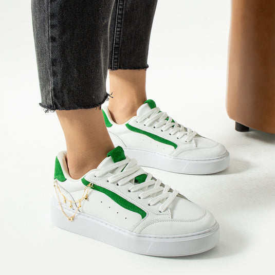 Walviss Flexicharm Kadin Hakiki Deri Bagcikli Beyaz Yesil Sneaker