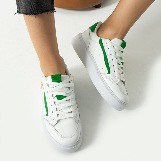 Walviss Flexicharm Kadin Hakiki Deri Bagcikli Beyaz Yesil Sneaker