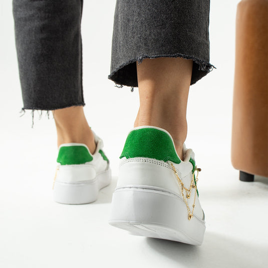 Walviss Flexicharm Kadin Hakiki Deri Bagcikli Beyaz Yesil Sneaker