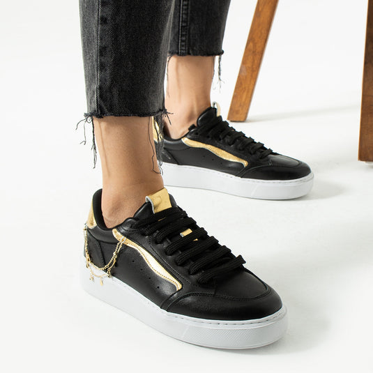 Walviss Flexicharm Kadın Hakiki Deri Bağcıklı Siyah Rose Gold Sneaker