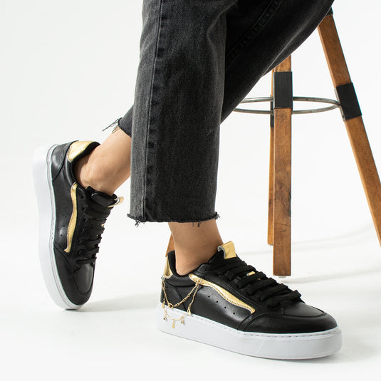 Walviss Flexicharm Kadin Hakiki Deri Bagcikli Siyah Rose Gold Sneaker