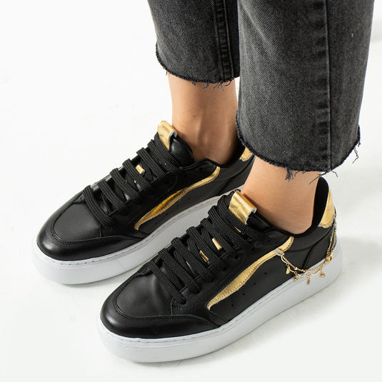 Walviss Flexicharm Kadin Hakiki Deri Bagcikli Siyah Rose Gold Sneaker