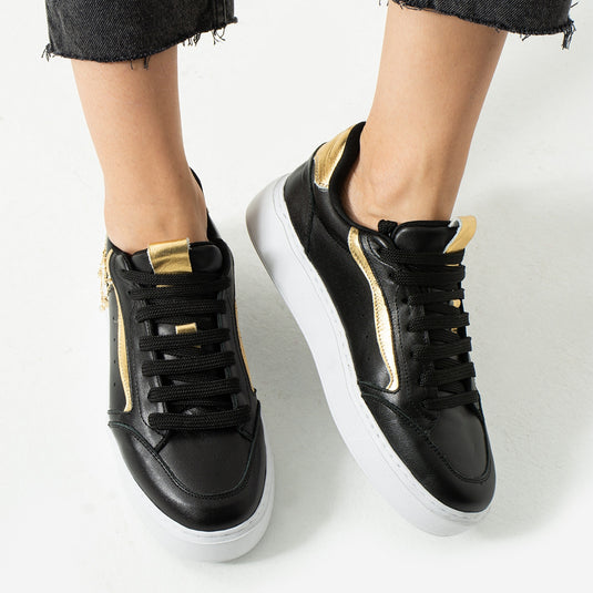 Walviss Flexicharm Kadin Hakiki Deri Bagcikli Siyah Rose Gold Sneaker