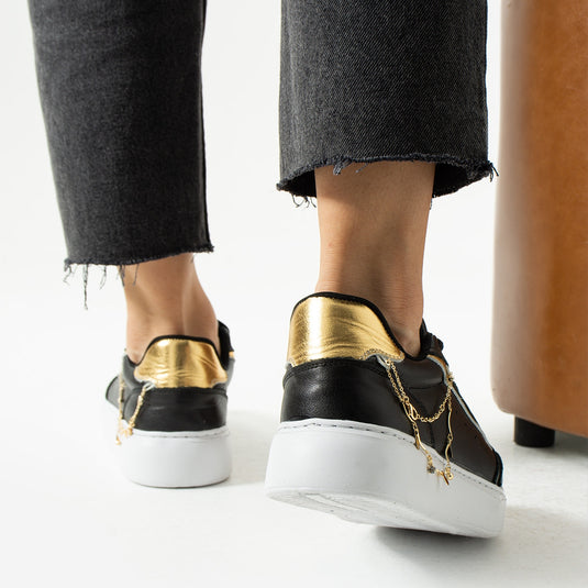 Walviss Flexicharm Kadin Hakiki Deri Bagcikli Siyah Rose Gold Sneaker