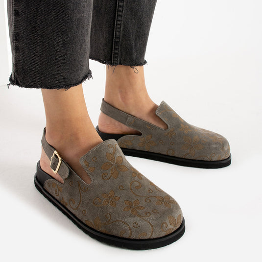 Walviss Flora Kadın Hakiki Deri Tek Tokalı Füme Sandalet